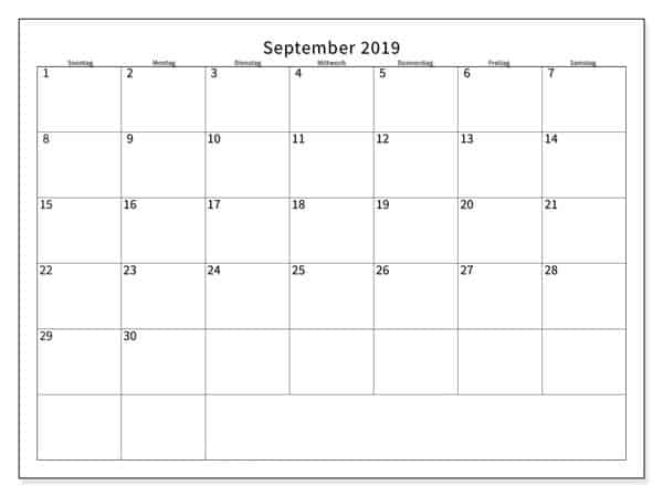 Notizen Kalender September 2019 Zum Ausdrucken