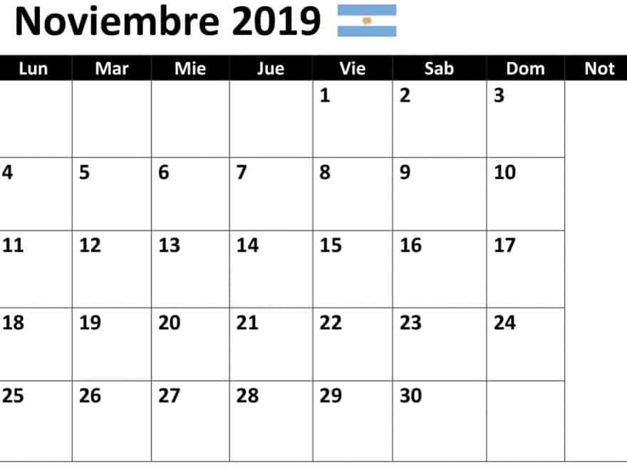 Calendario Noviembre 2019 Argentina