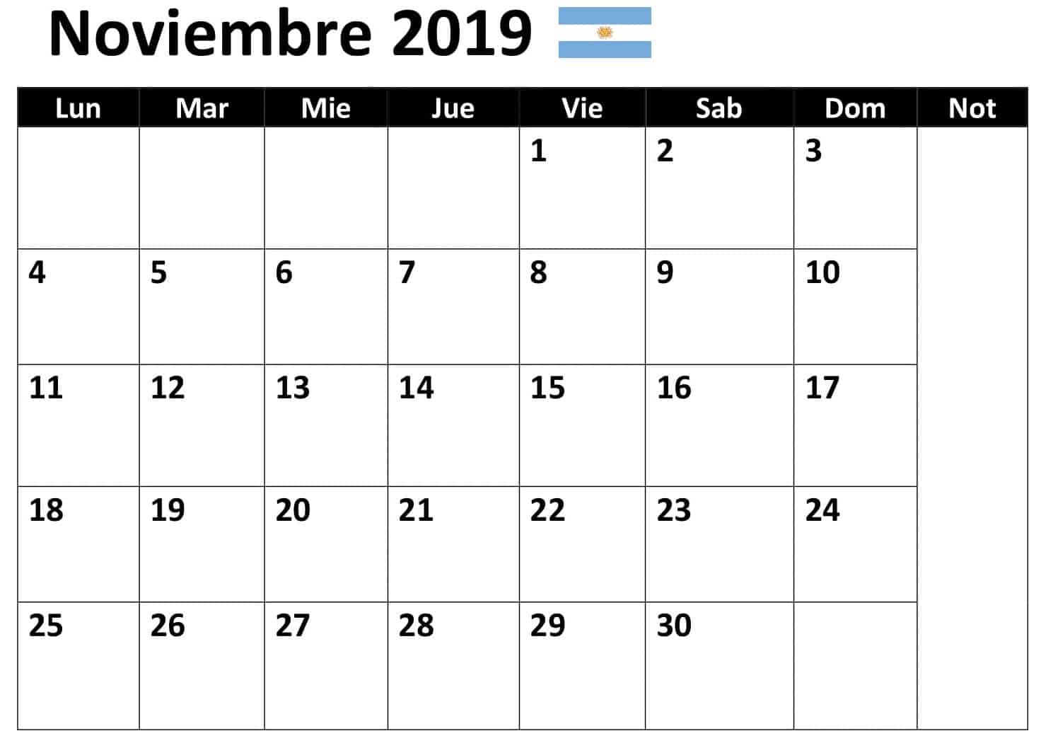  Calendario Noviembre 2019 Argentina