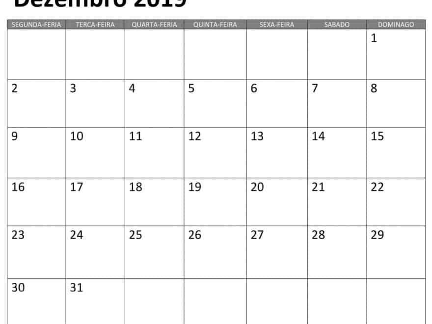 Calendario dezembro 2019