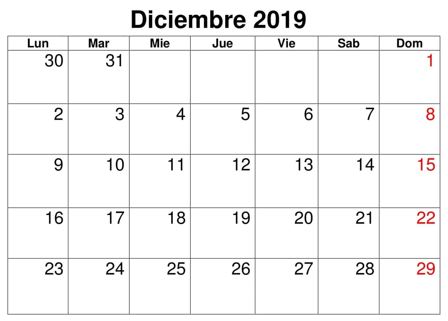 Calendario Diciembre 2019 Argentina 