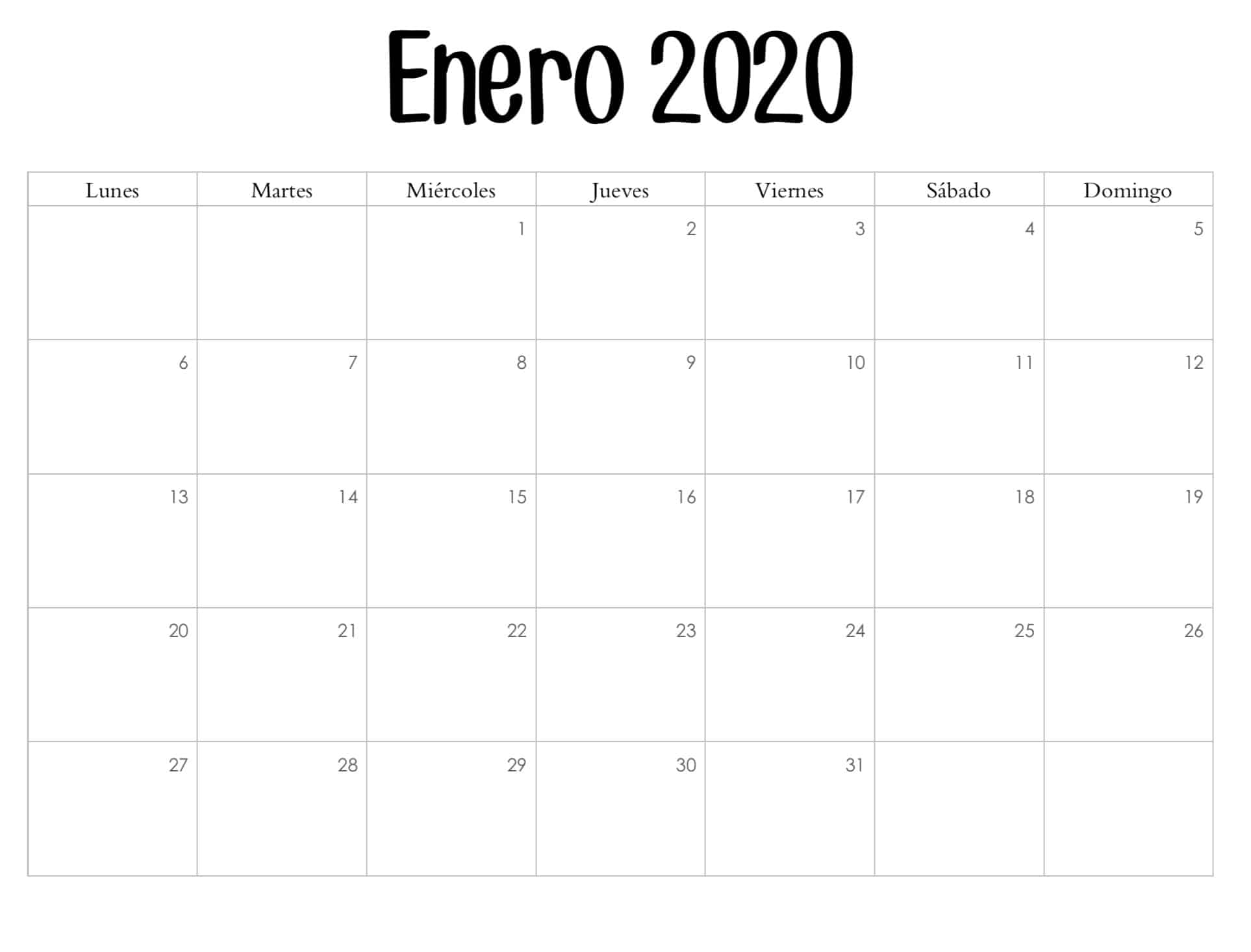 Calendario Enero 2019 Para Imprimir Gratis 