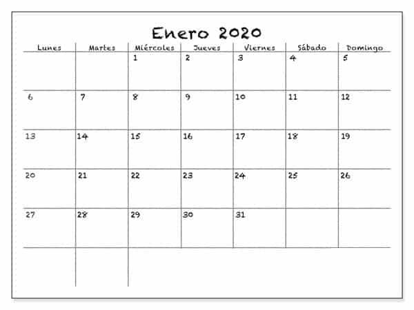 Calendario Enero 2020 