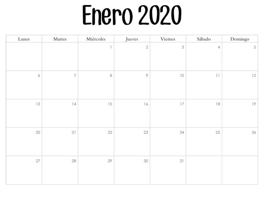 Calendario Enero 2020 Imprimir