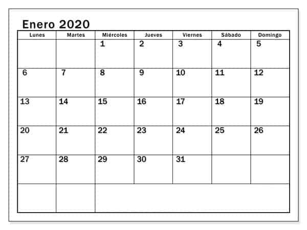 Calendario Enero 2020