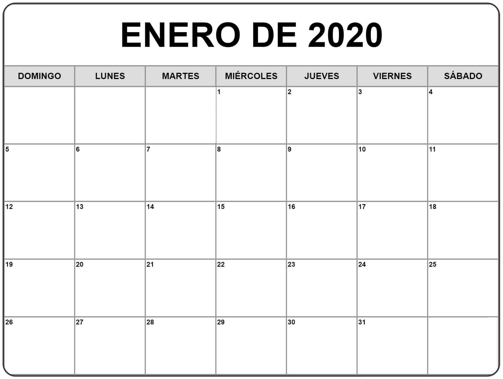 Calendario Enero 2020