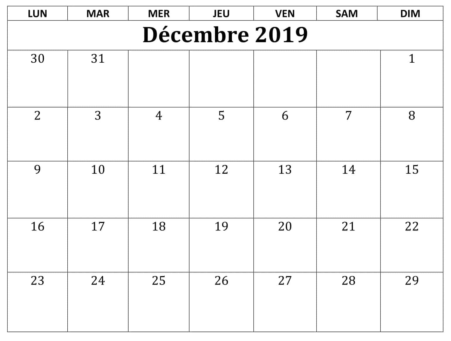 Calendrier Décembre 2019 PDF