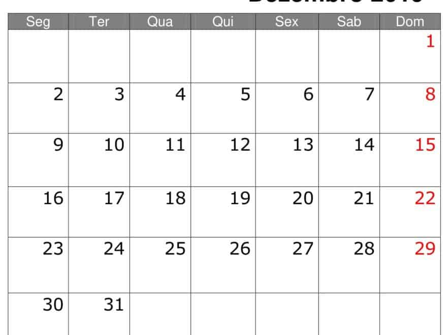 Calendário 2019 Dezembro
