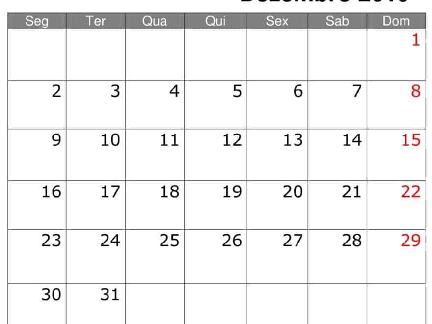 Calendário 2019 Dezembro
