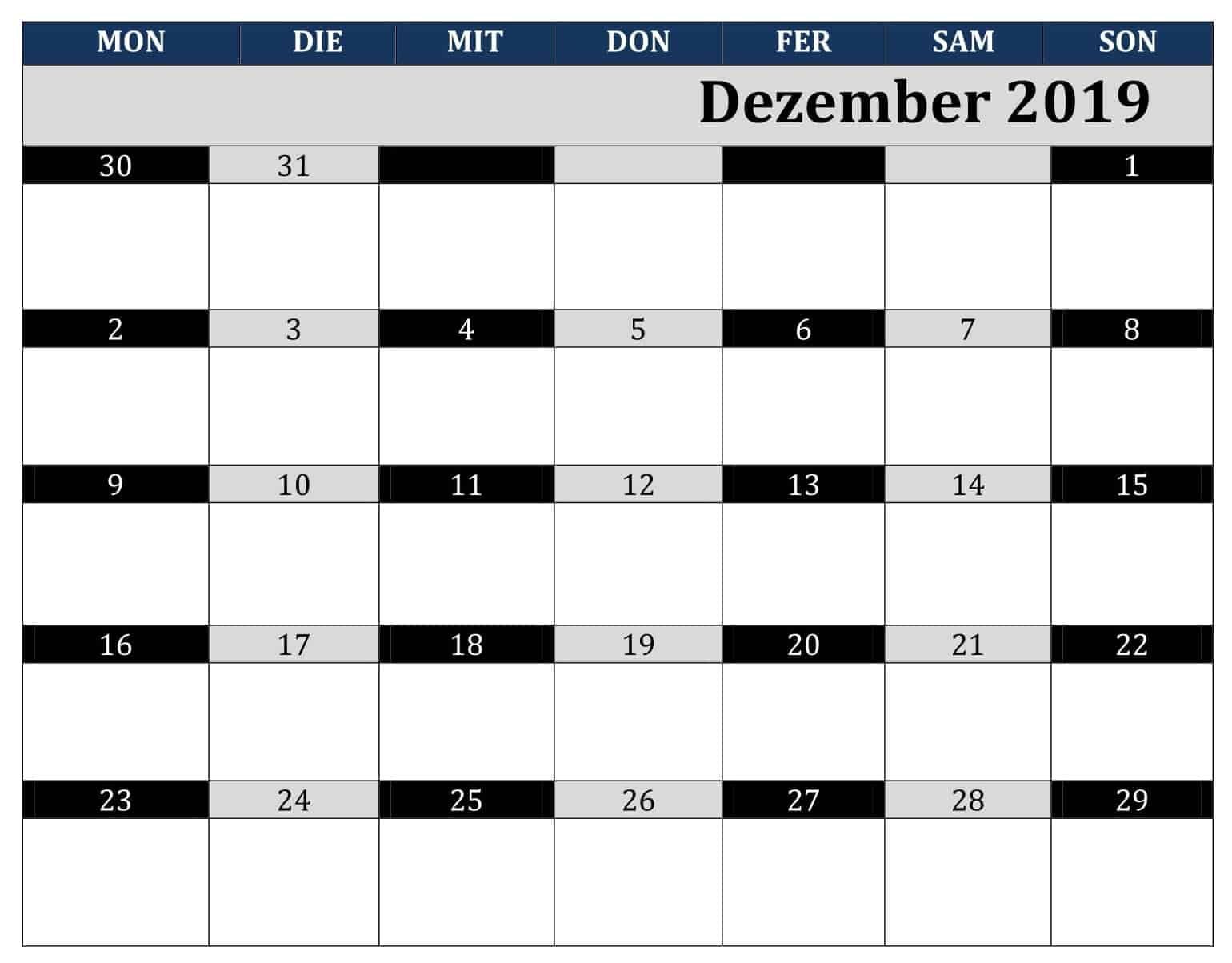 Kalender 2019 Dezember