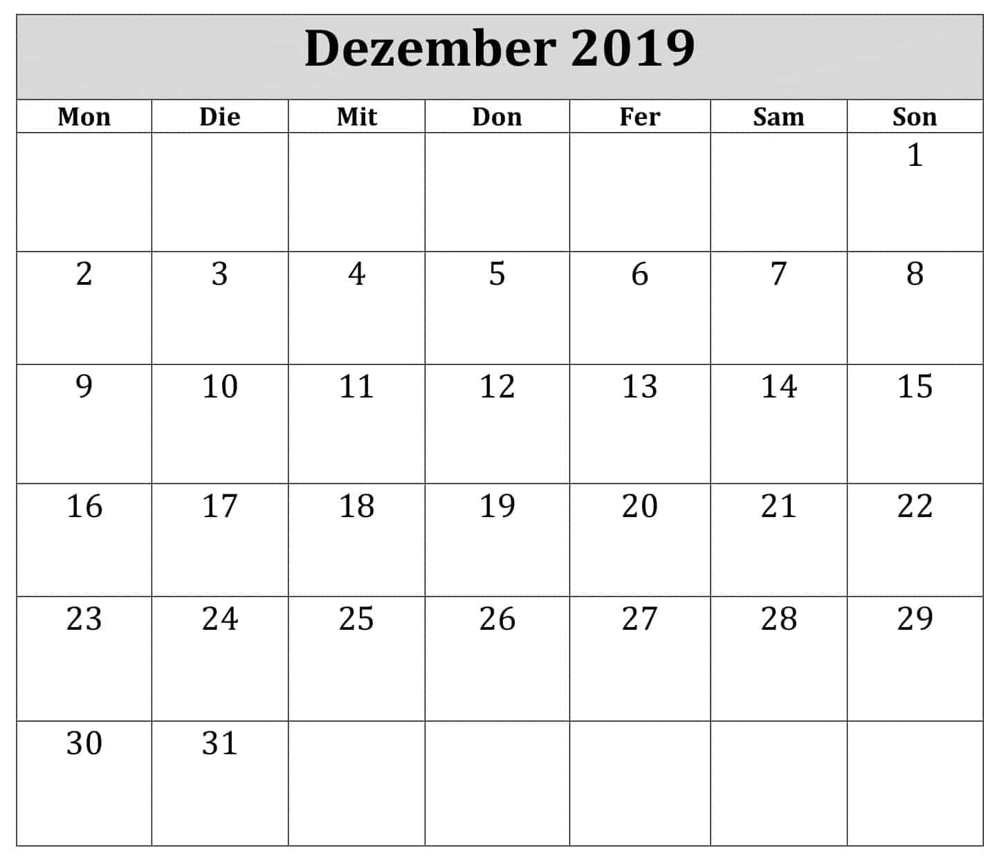  Kalender Dezember 2019 Zum Ausdrucken