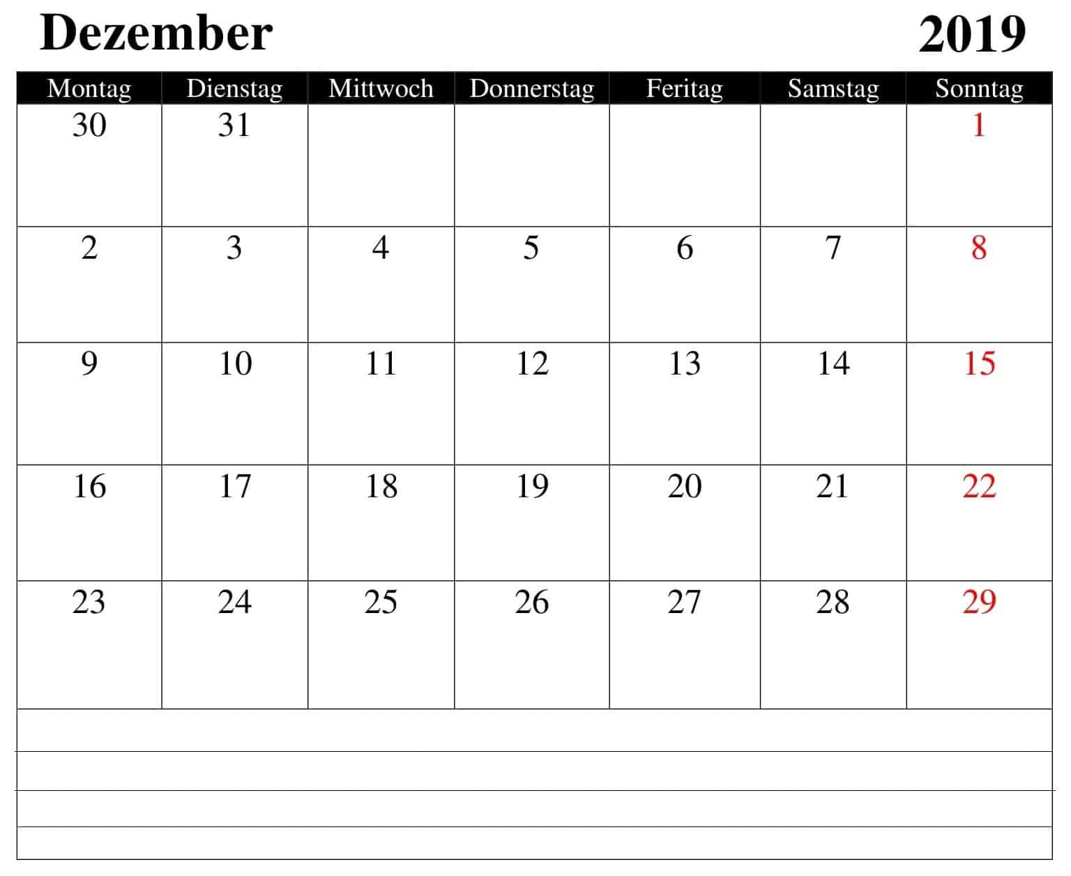 Kalender 2019 Dezember-
