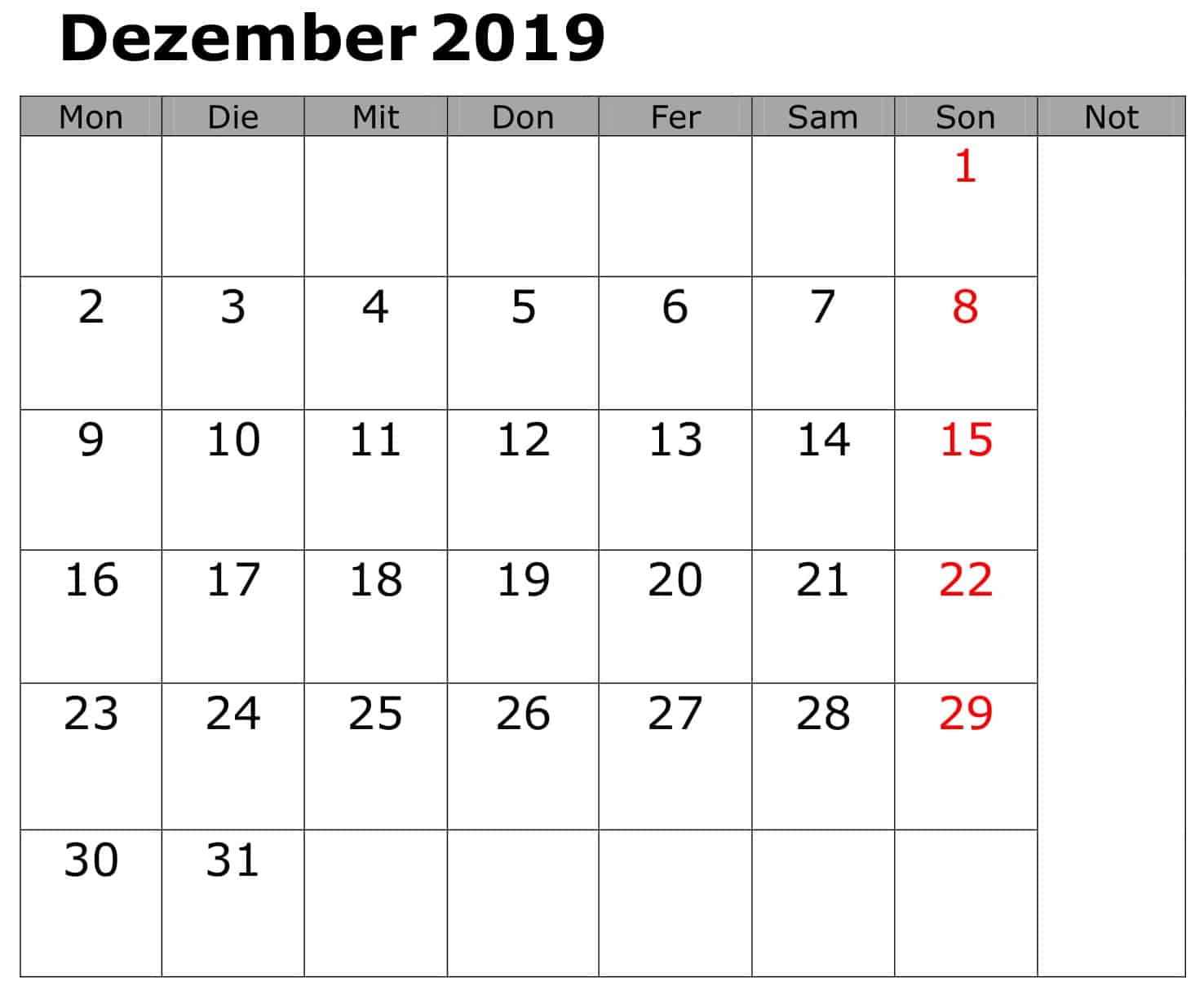  Kalender Dezember 2019 Zum Ausdrucken