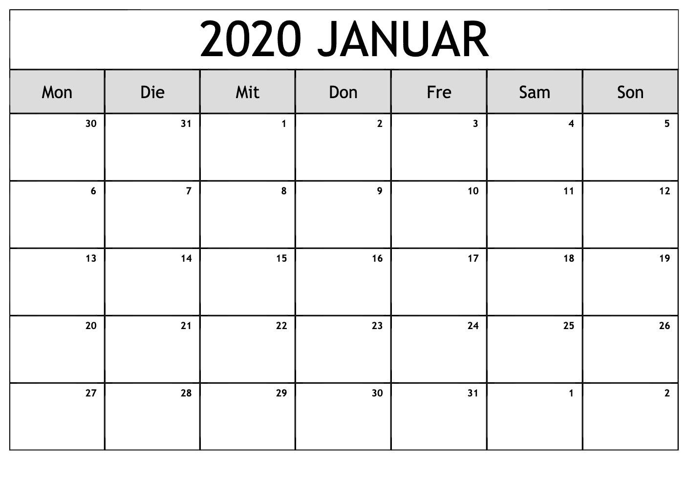 kalender januar 2019 