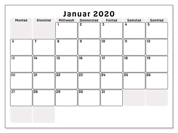 kalender januar 2020 zum ausdrucken 