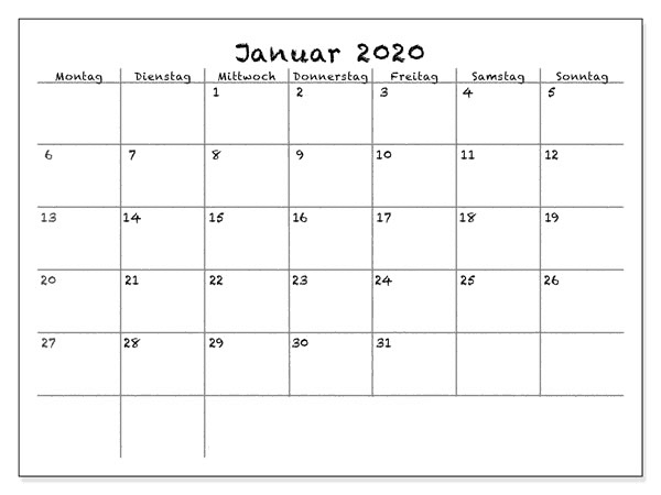 kalender januar 2020 zum ausdrucken