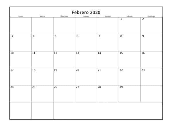 Calendario Febrero 2020 Profesional