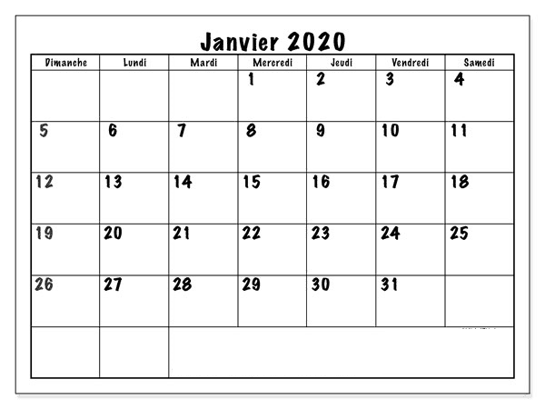 Calendrier 2020 Janvier PDF