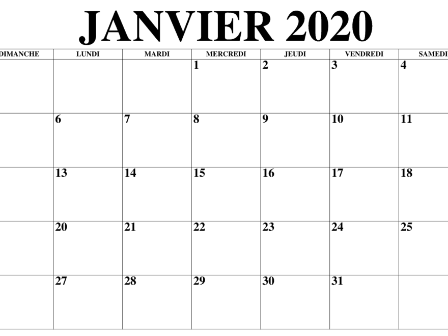 Calendrier Janvier 2019 À Imprimer