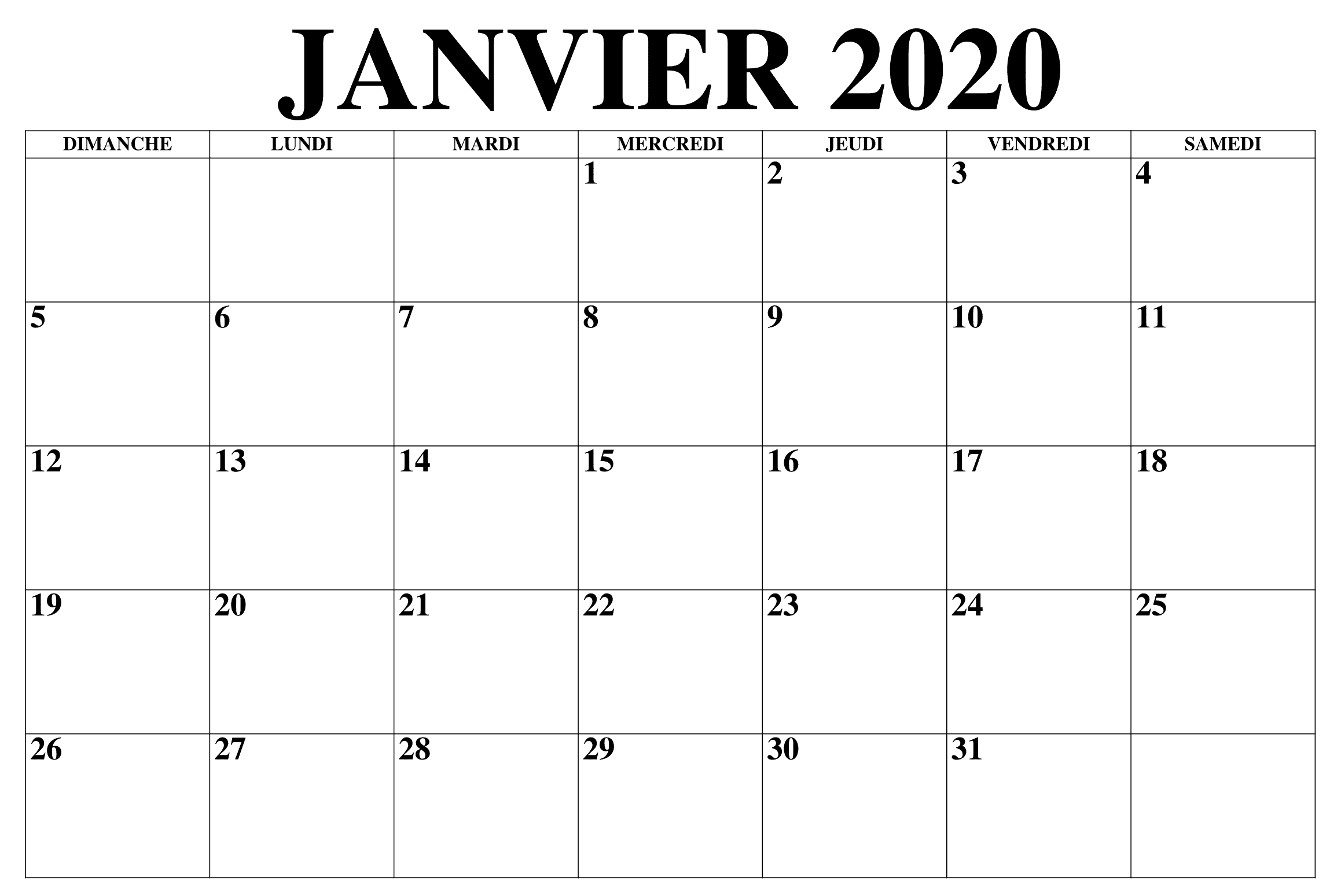 Calendrier Janvier 2019 À Imprimer