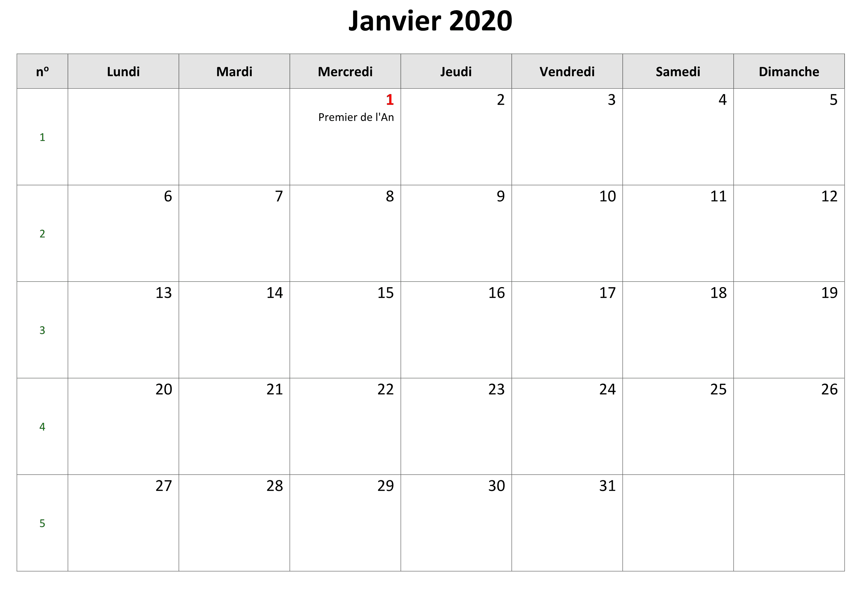 Calendrier Janvier 2019 À Imprimer modele