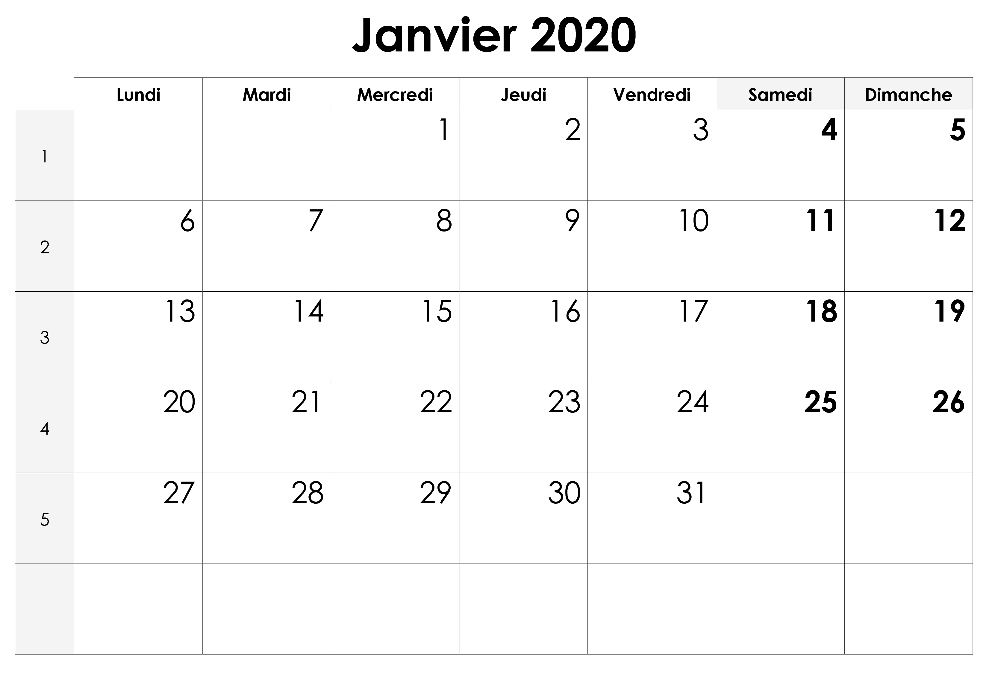 Calendrier Janvier 2019 À Imprimer notes