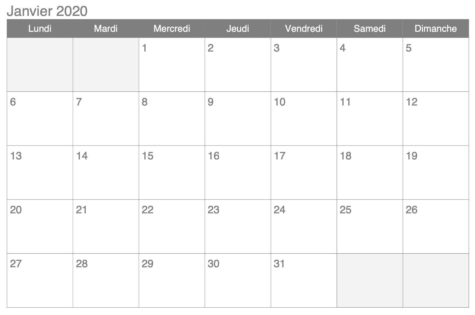 Calendrier À Imprimer Janvier 2019