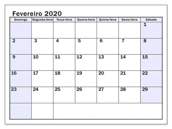 Calendário Fevereiro 2019 Para Imprimir Editavel