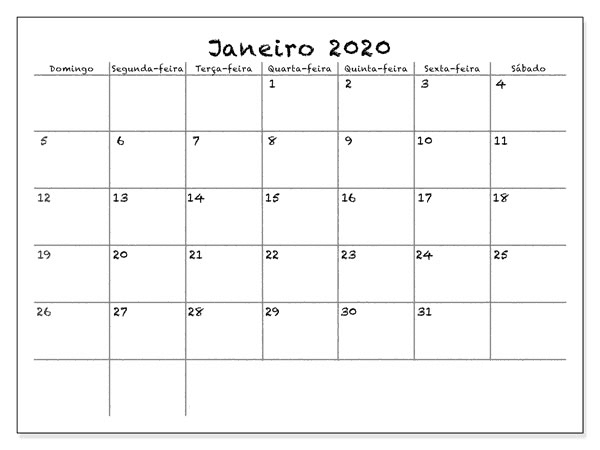 Calendário Janeiro 2019 Imprimir Notas