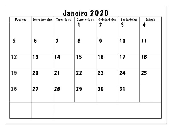 Calendário Janeiro 2019 Notas Para Imprimir 