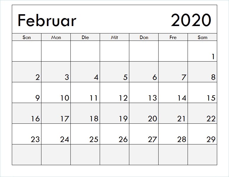 Drucken Februar 2020 Kalender mit Notizen
