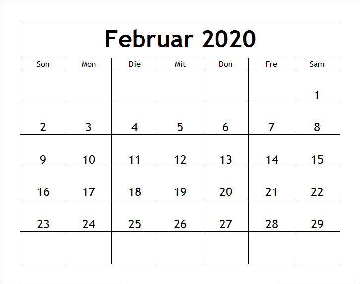 Kalender 2020 Februar Frei Ausdrucken