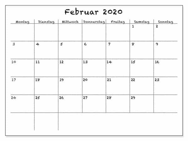Kalender Februar 2020 Zum Ausdrucken 