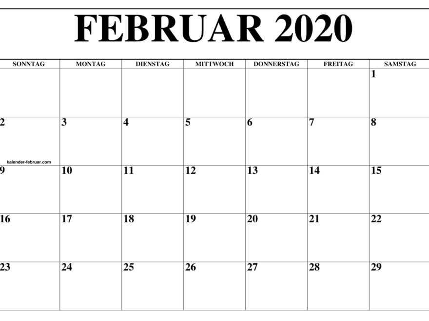 Kalender Februar 2020 Zum Ausdrucken Leer