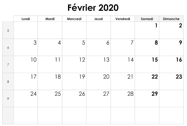 Avec Calendrier Février 2020 À Imprimer Pdf, Excel, Word