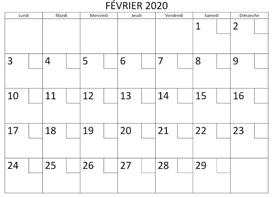 Blanc Calendrier Février 2020 À Imprimer Pdf, Excel, Word