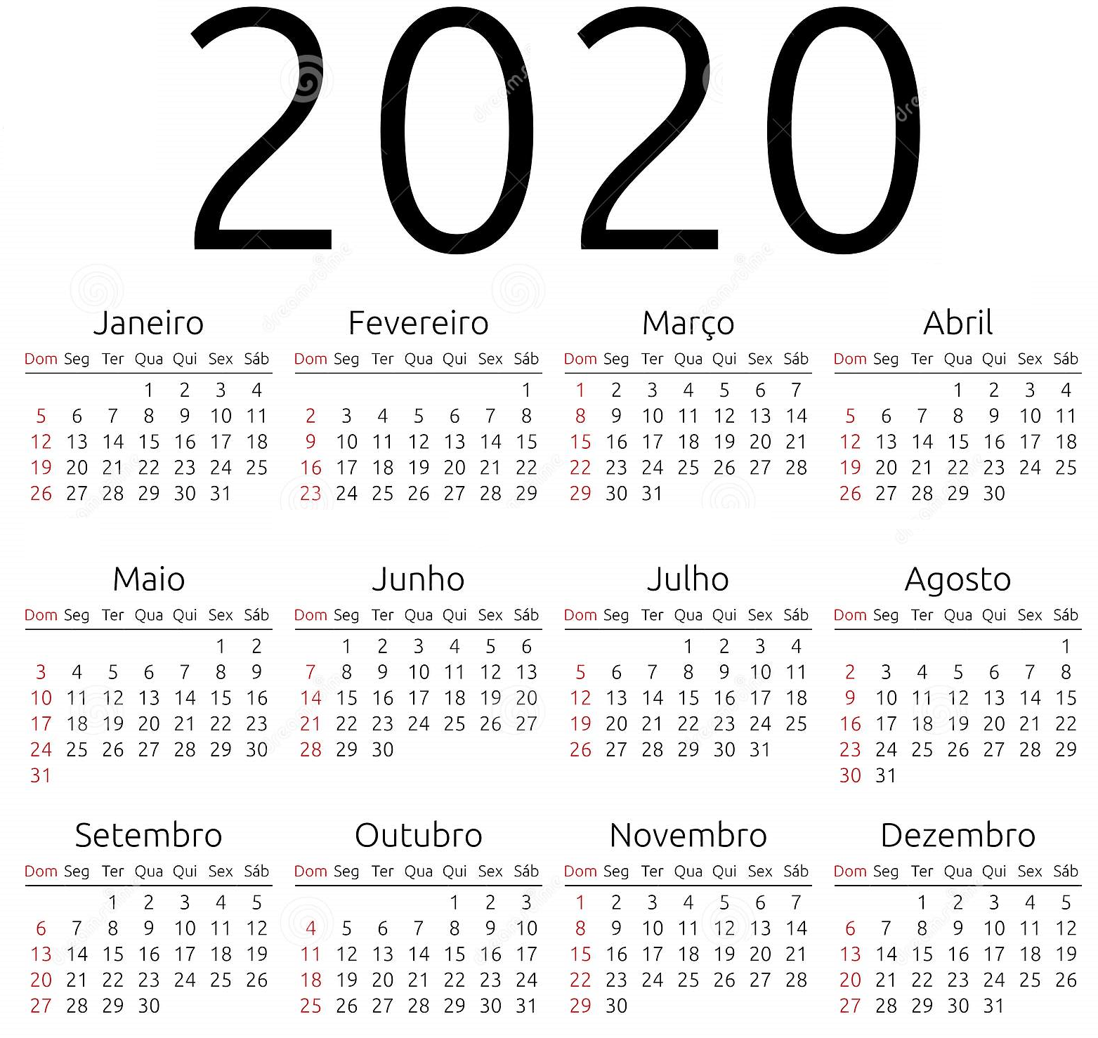 Calendario 2020 Imprimible