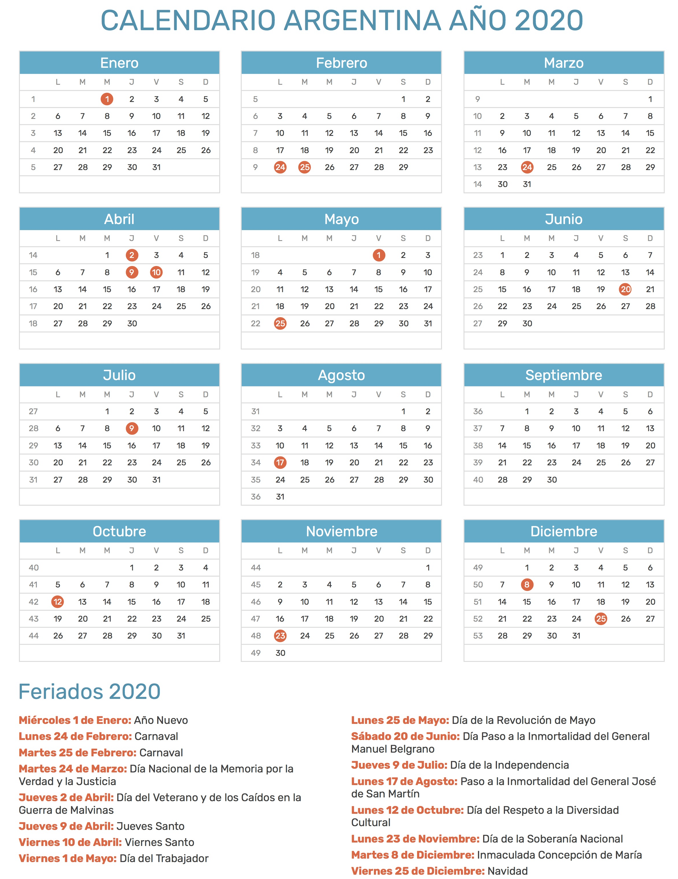 Calendario Argentina 2020