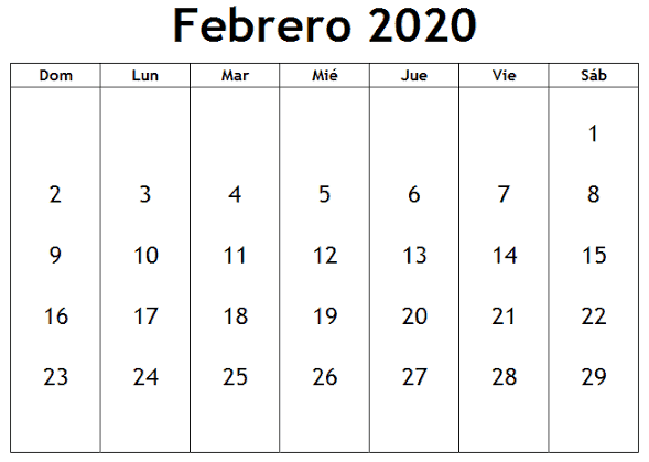 Calendario Febrero 2020 Argentina Modelo