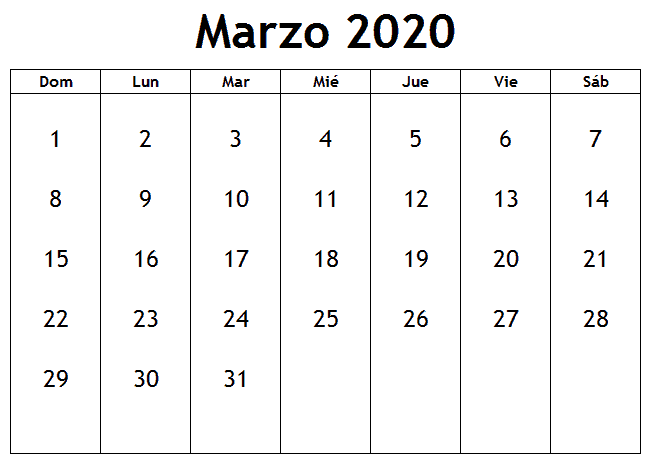 Calendario Marzo 2020 Argentina Editable