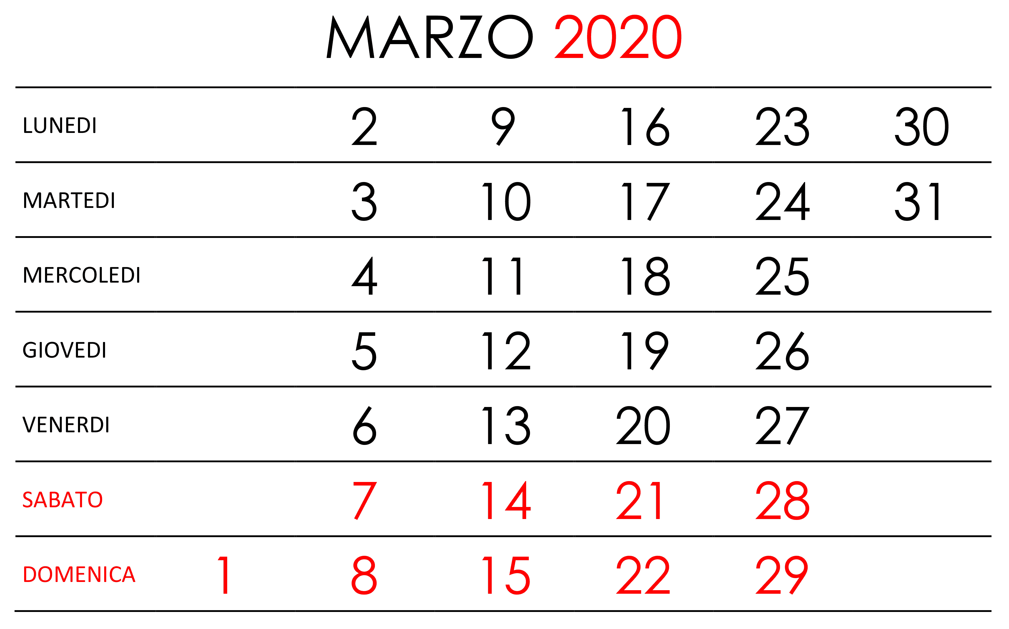 Calendario Marzo 2020 Chile Verticali