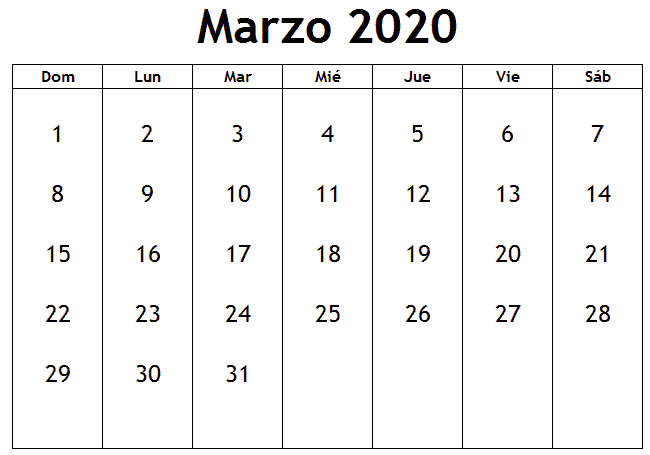 Calendario Marzo 2020 Con Festivos Editable