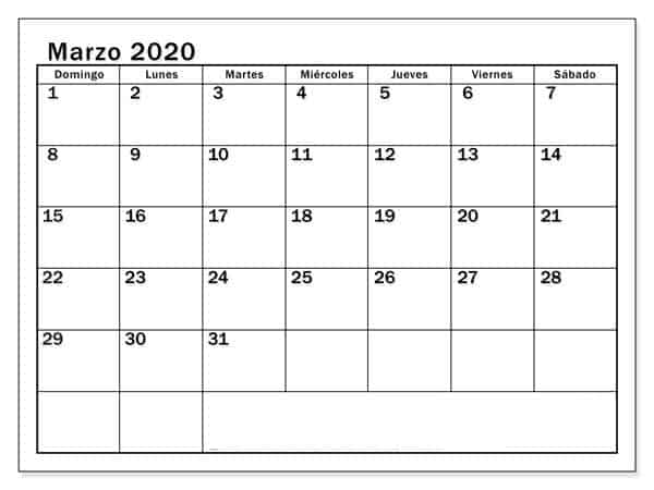 Calendario Marzo 2020 Con Festivos Vacaciones