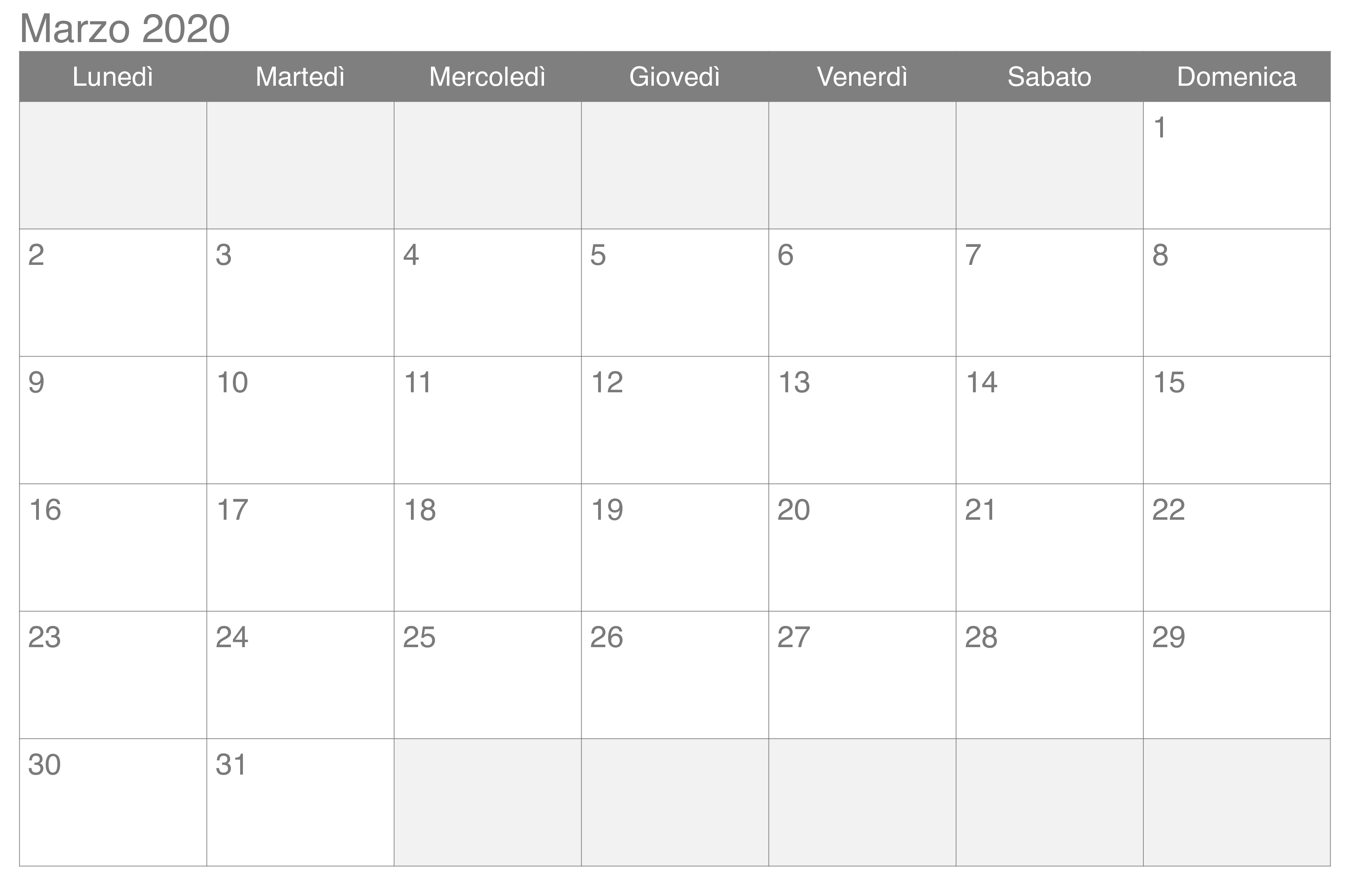 Calendario Marzo 2020