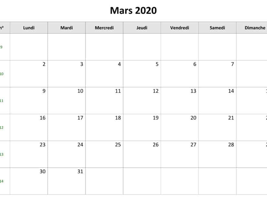 Calendrier Mars 2020 Avec