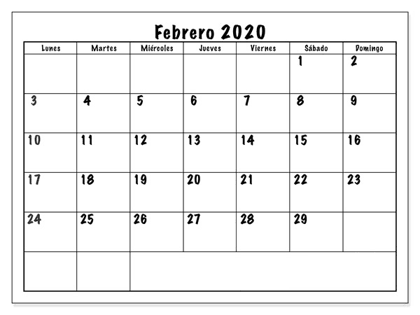 Diseño Calendario Febrero 2020 Argentina