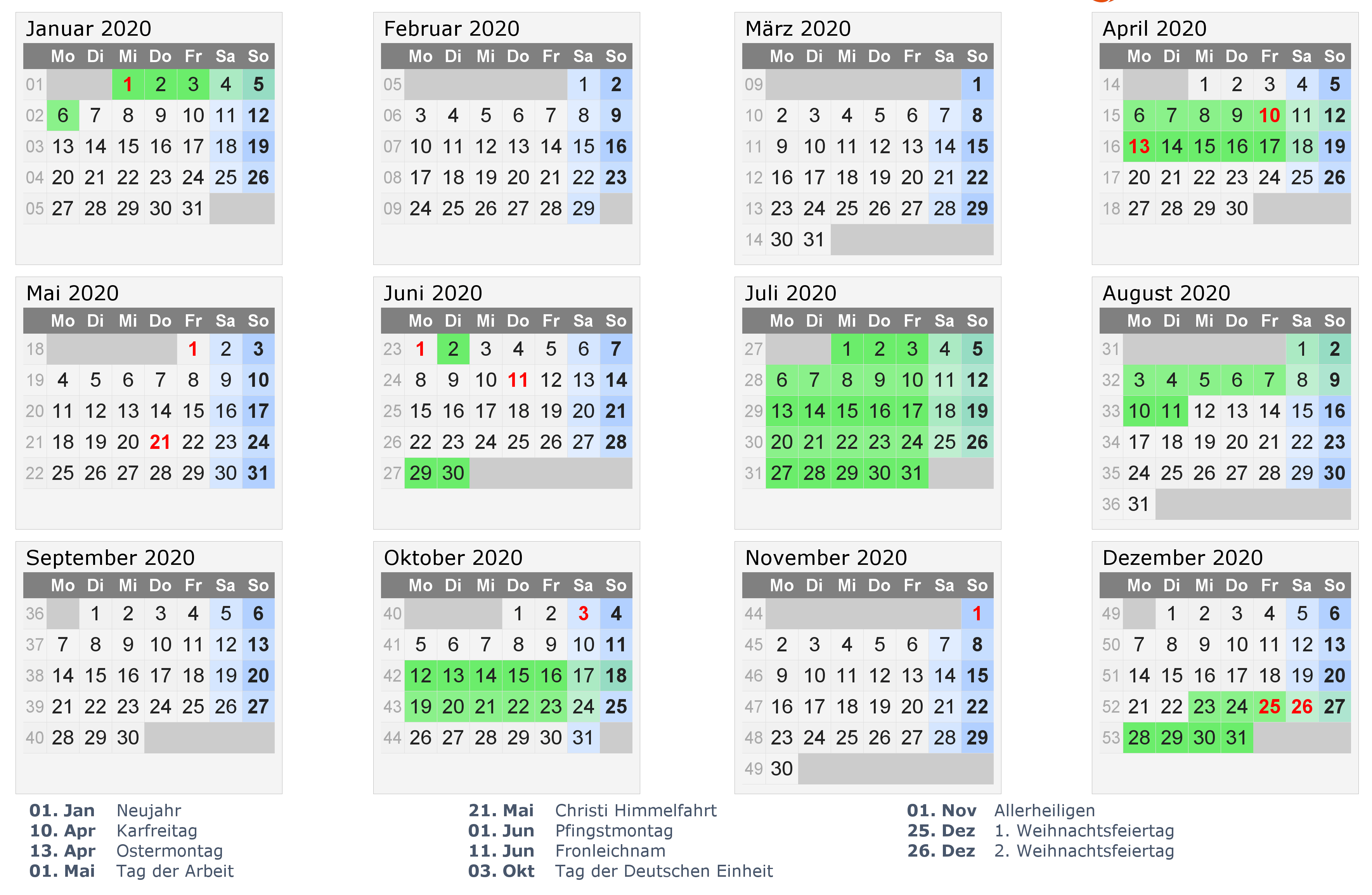 Kalender 2020 Druckbar