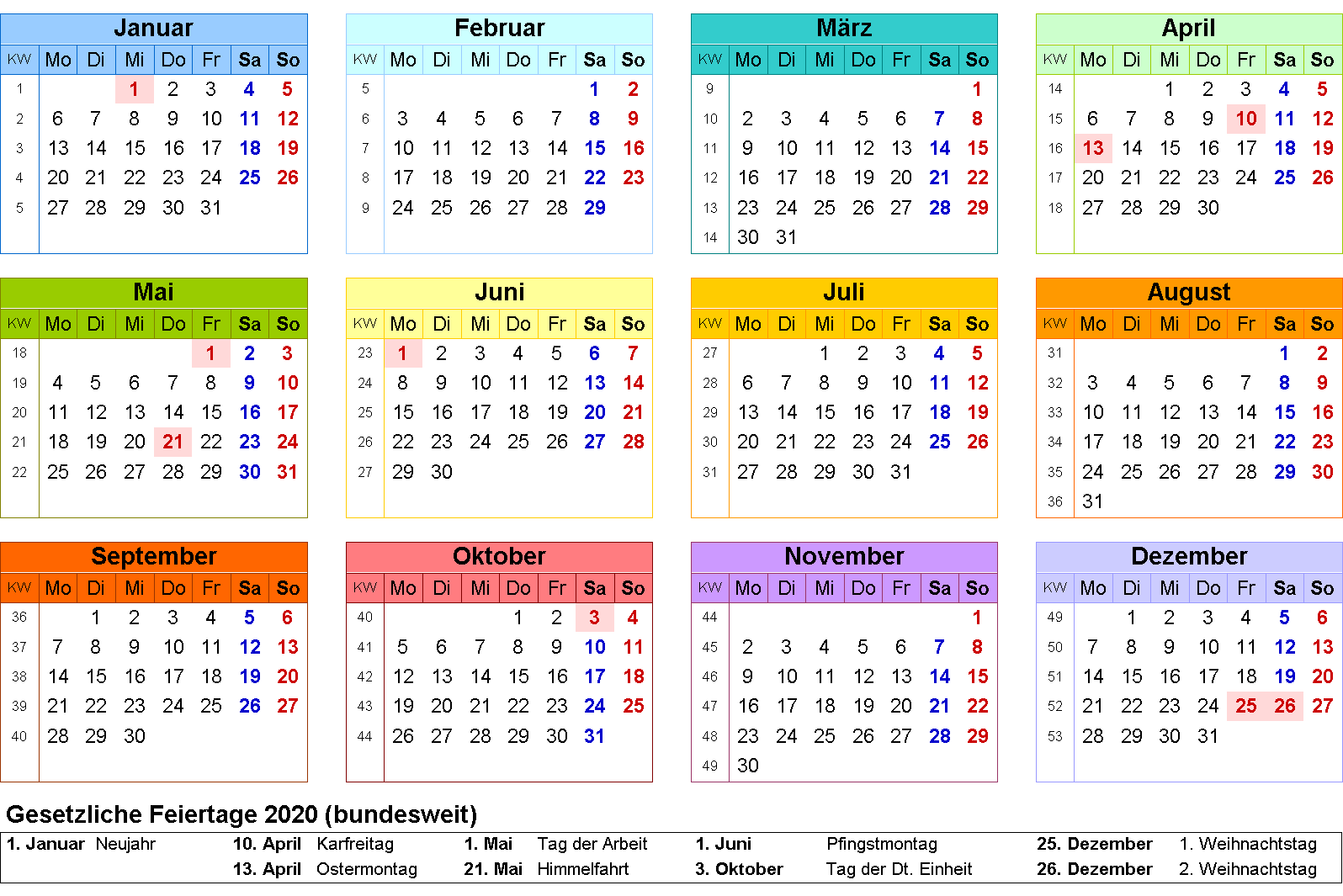 Kalender 2020 Zum Ausdrucken