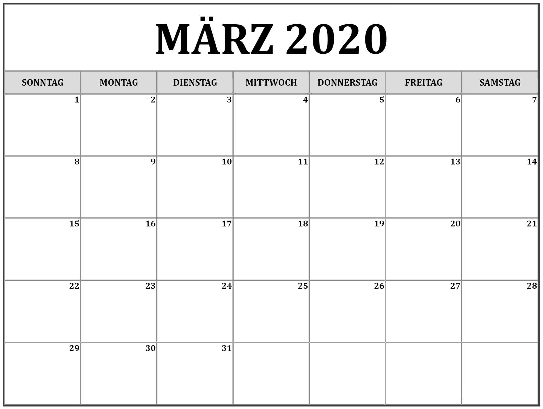 Kalender März 2020 Bild
