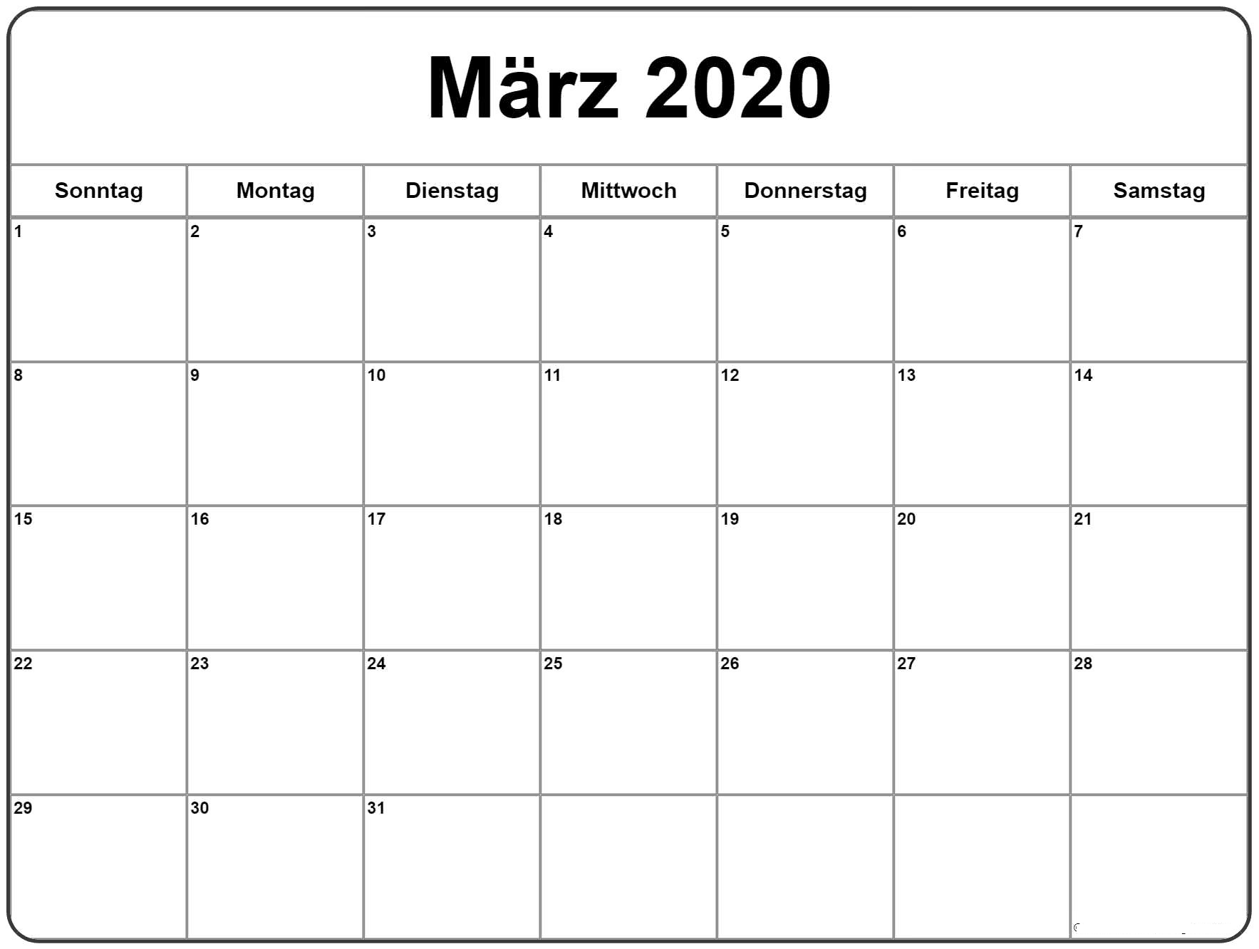 Kalender März 2020 Planer